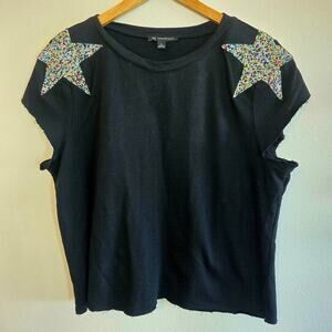 Upcycled oversized Black Sweatshirt tank Glitter rainbow shoulders